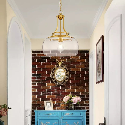 Helios Rustic Round Gold Clear Glass Pendant Light