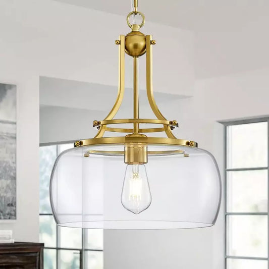 Helios Rustic Round Gold Clear Glass Pendant Light