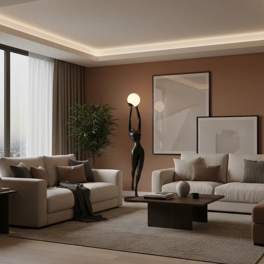 Hermes Modern Minimalist Resin Lady Sculpture Sphere Glass Shade Floor Light