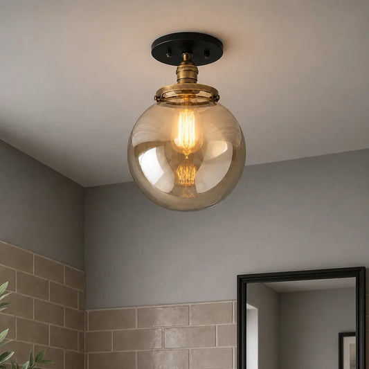 Hespera Industrial Semi-Flush Smoked Glass Globe Ceiling Light