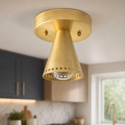 Jude Modern Metal Perforated Cone Semi‑Flush Ceiling Light