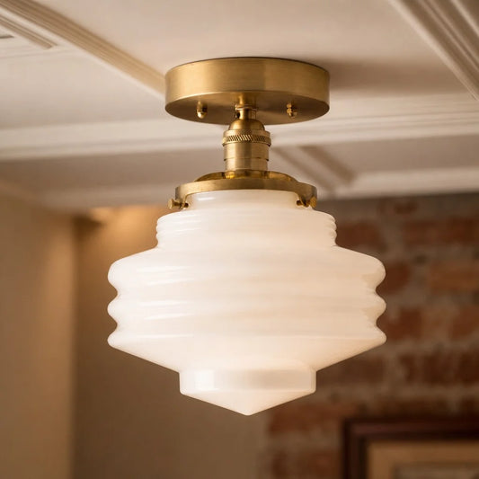 Hugy Modern Vintage Rippled Milk Glass Ceiling Light