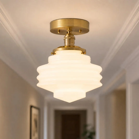 Hugy Modern Vintage Rippled Milk Glass Ceiling Light