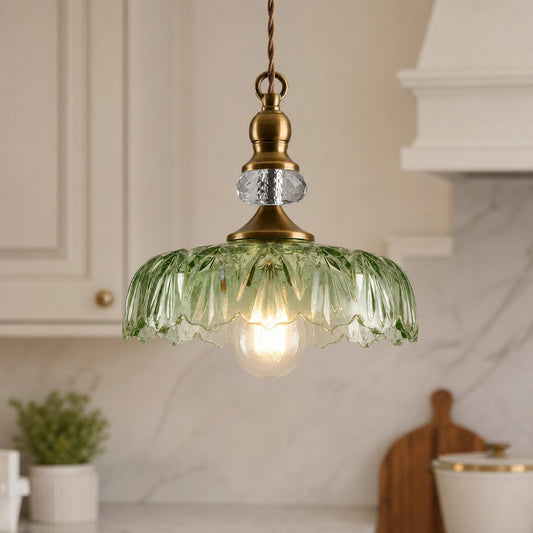 Ilaria Vintage Glass Flower Brass Pendant Light for Kitchen Island