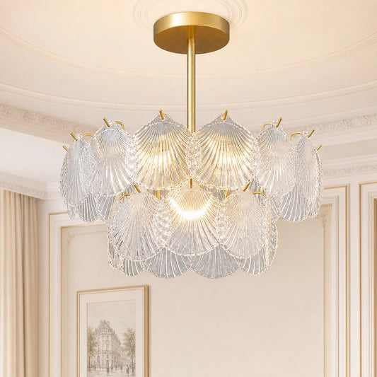 Ilyssa Modern Cascading Capiz Shell Glass Chandelier