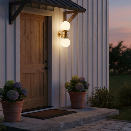 Industrial Outdoor Globe Glass Double Sconce