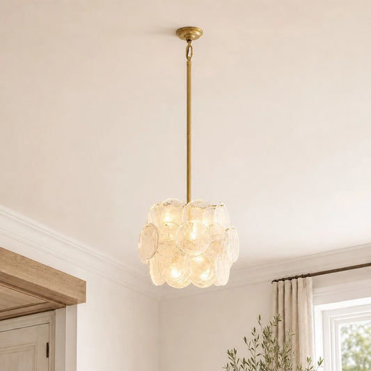 Inez Vintage Brass Layered Disc Glass Pendant Light