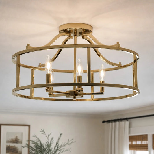 Ione Industrial Open Cage Drum Semi Flush Mount Ceiling