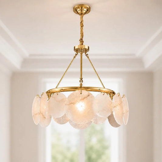 Isolde Luxury Coastal Capiz Shell Alabaster Chandelier