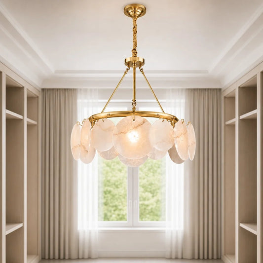 Isolde Luxury Coastal Capiz Shell Alabaster Chandelier