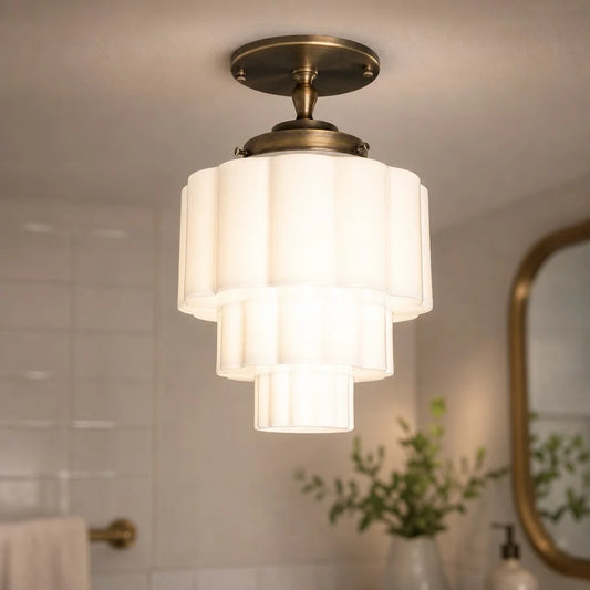 Jace Artistic Style Tiered Milk Glass Ceiling Light