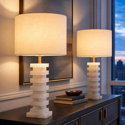 Jackson Modern Alabaster Stacked Geometric Table Lamp