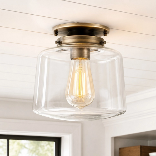 Jorvyn Modern Clear Glass Drum Ceiling Light