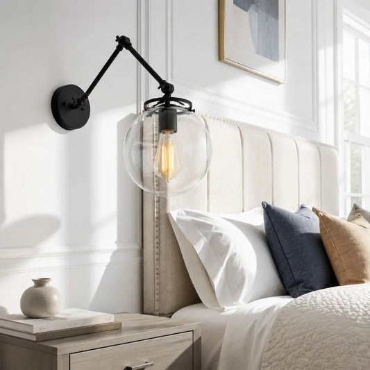 Jovita Industrial Glass Ball Swing Arm Wall Sconce