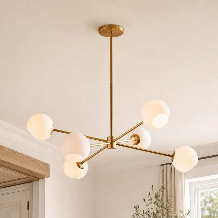 Kaelin Modern Staggered Brass Pear Glass Chandelier
