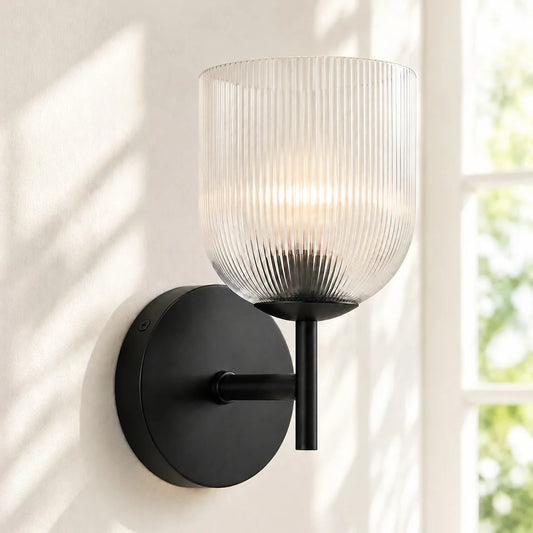 Kelila Farmhouse Cooper Ribbed Glass Wall Sconce