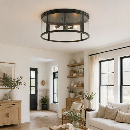 Kere Industrial Round Clear Glass Ceiling Light