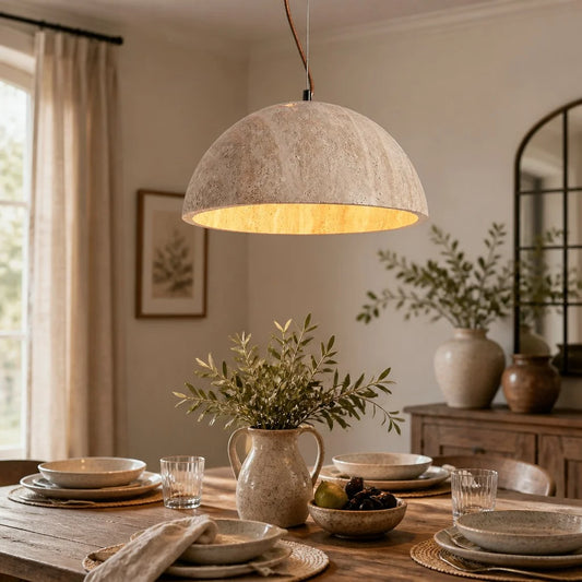 Kianne Wabi Sabi Round Dome Travertine Pendant Light