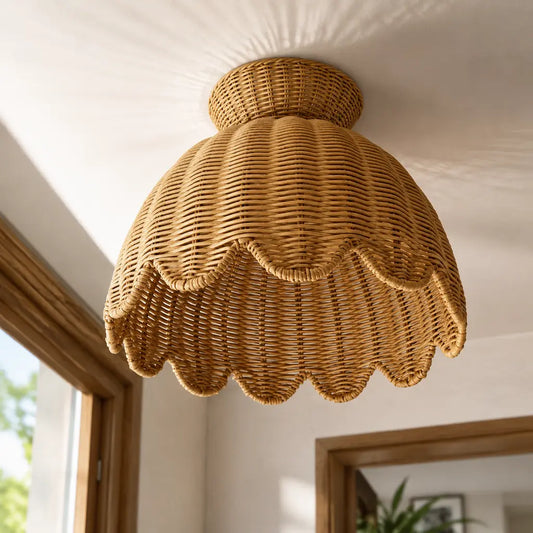 Kinsley Bohemian Woven Rattan Flower Ceiling Light