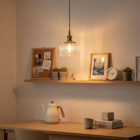 Kova Japandi Minimalist Brass Cube Glass Pendant Light