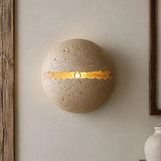 Ksbaker Modern Travertine Sphere Wall Sconce