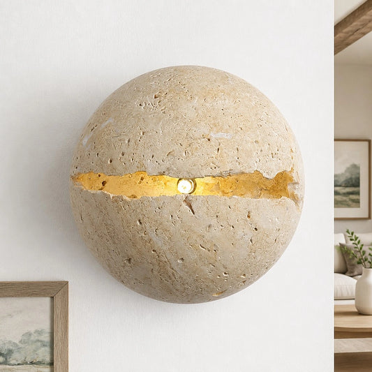 Ksbaker Modern Travertine Sphere Wall Sconce