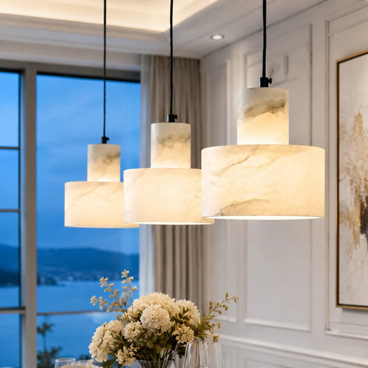 Kusti Modern Cylinder Alabaster Mini Pendant Light