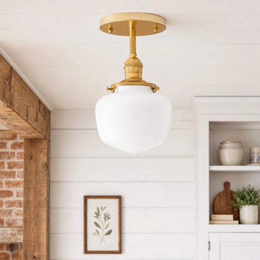 Kyran Modern Opal Schoolhouse Semi-Flush Ceiling Light