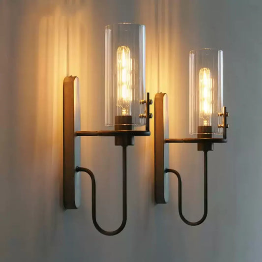 Kyrin Retro Industrial Cylinder Glass Wall Lamp
