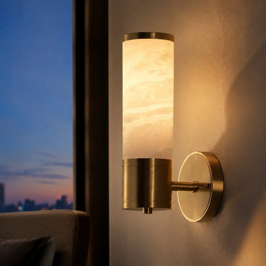 Lampatron Modern Brass Alabaster Cylindrical Wall Lamp