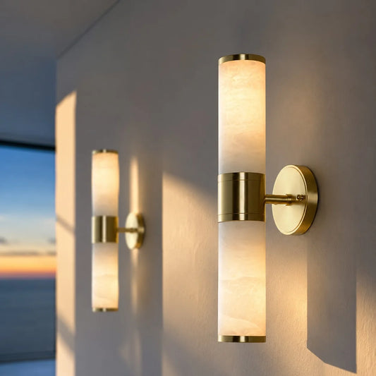 Lampatron Modern Brass Alabaster Cylindrical Wall Lamp