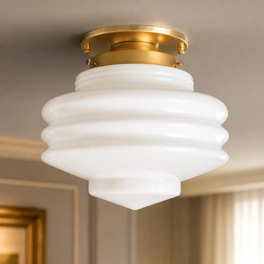 Lick Art Deco Tiered Milk Glass Flush Mount Ceiling Light