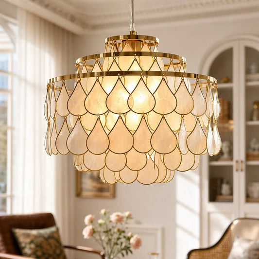 Lila Vintage Brass Capiz Shell Tiered Pendant Light