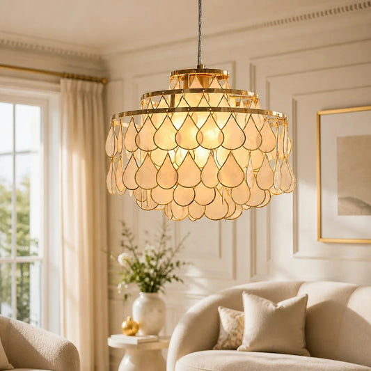 Lila Vintage Brass Capiz Shell Tiered Pendant Light