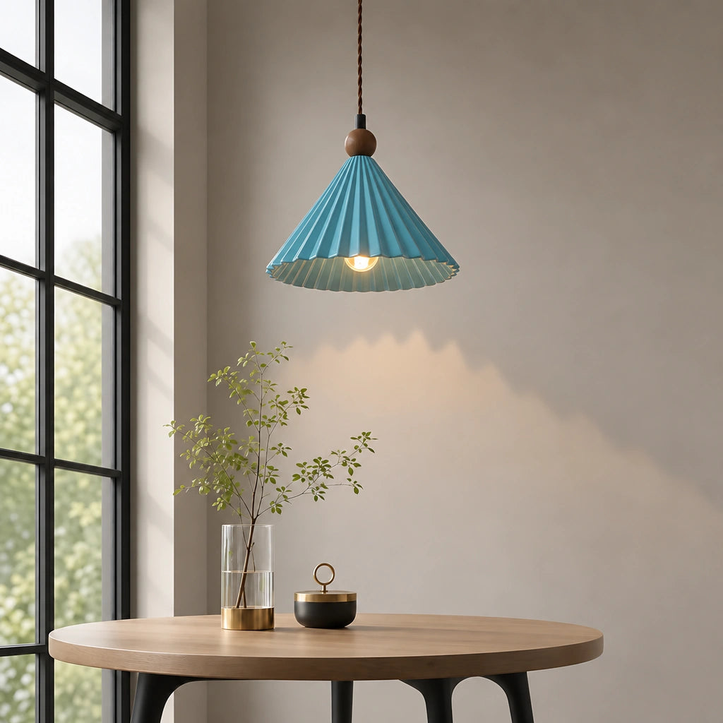 Lillian pleated ceramic pendant light - Blue - view 09