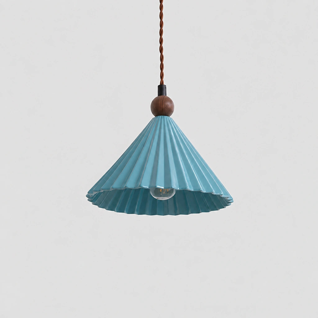Lillian pleated ceramic pendant light - Blue - view 11