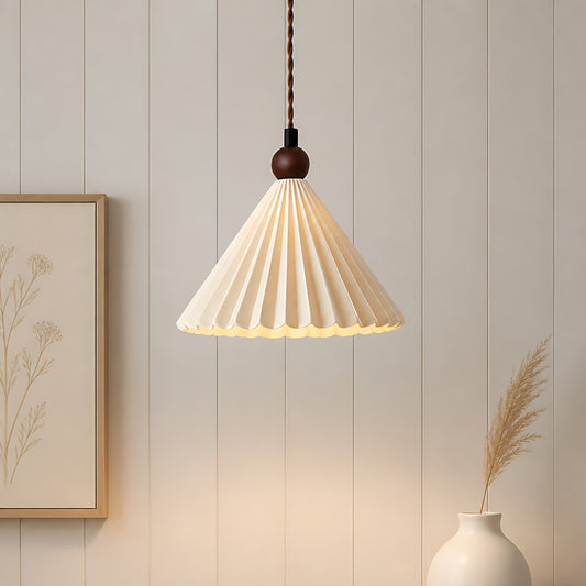 Lillian Minimalist Pleated Ceramic Cone Pendant Light