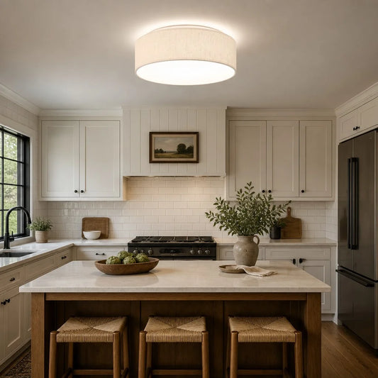 Linden Minimalist Linen Drum LED Ceiling Light