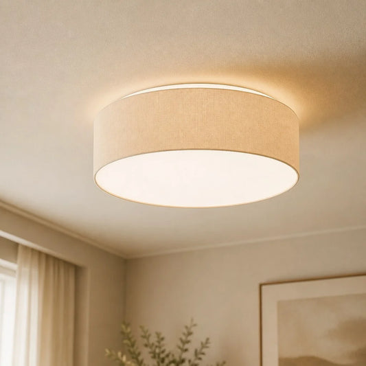 Linden Minimalist Linen Drum LED Ceiling Light