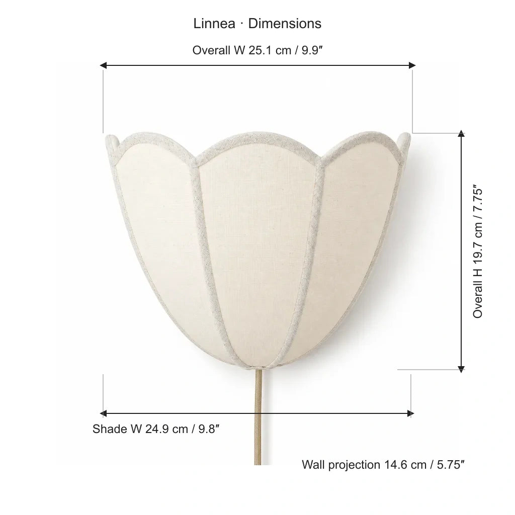 Linnea Fabric Flower Plug-In Wall Sconce, dimension diagram