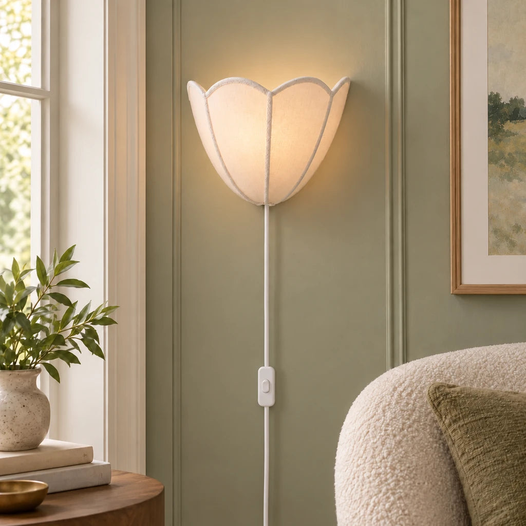 Linnea Fabric Flower Plug-In Wall Sconce white cord view 5