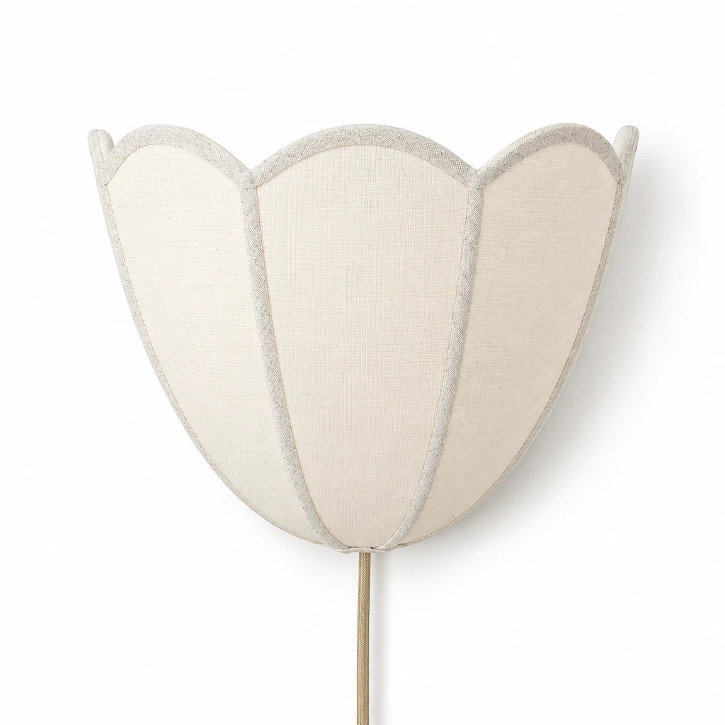 Linnea Fabric Flower Plug-In Wall Sconce, switched-off white background