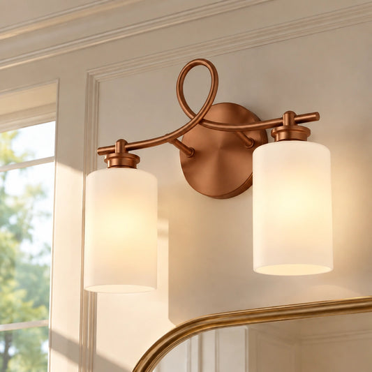 Lioran Industrial Looped Arm 2-Light Milk Glass Vanity Light - corrected copper finish - view 1