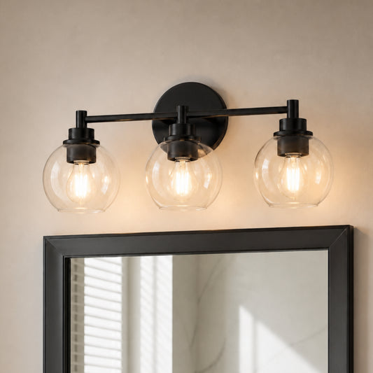 Logan Modern Brass Clear Glass Bathroom 2/3/4 Light Vanity Wall Sconce