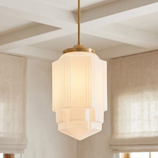 Lorcan Art Deco Brass Fluted Column Pendant Light