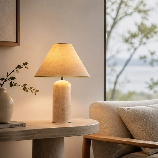 Loren Wabi-Sabi Travertine Cylinder Table Light