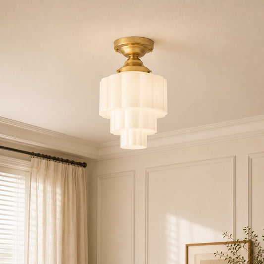 Lorien Art Deco Tiered Opal Glass Ceiling Light