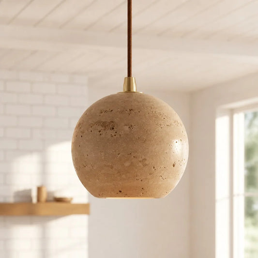 Eli Organic Travertine Wood Pendant Light