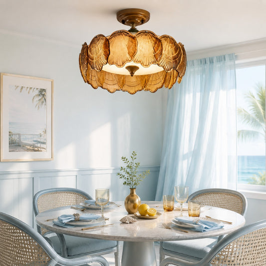 Lucian Vintage Glass Scallop Shell Ceiling Light