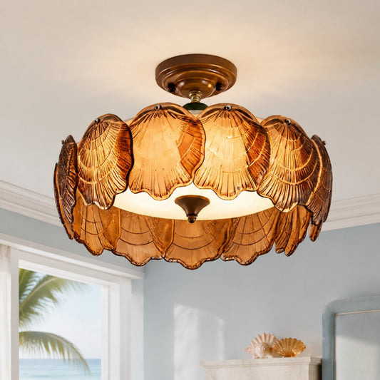 Lucian Vintage Glass Scallop Shell Ceiling Light